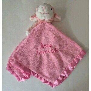 Precious Moments Soft Pink Jesus Loves Me Lamb Lovey Security Blanket Satin Trim
